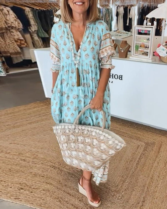 Vestido floral de cuello en pico para mujer
