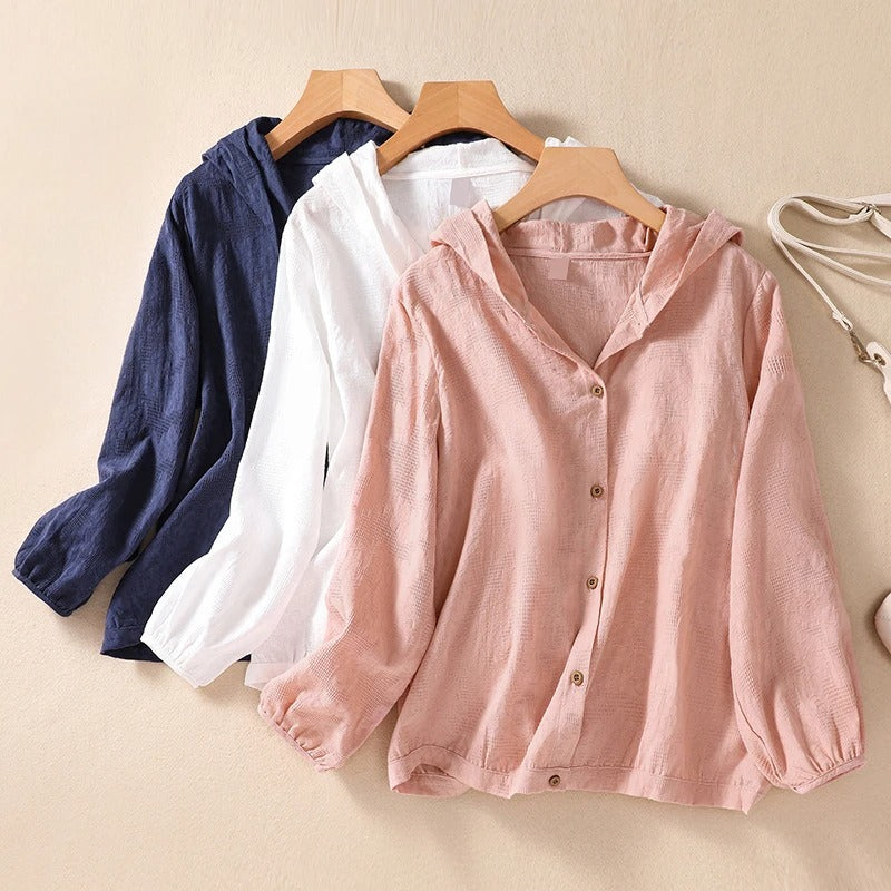 Camicia con cappuccio dal taglio rilassato — Sovracamicia leggera estiva