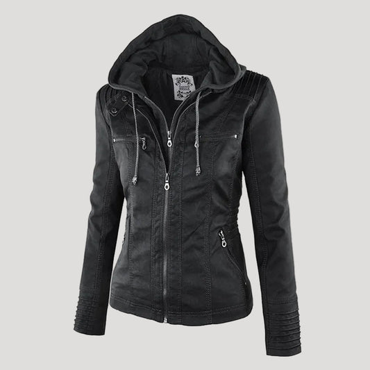 Chaqueta de piel sintética con capucha para mujer