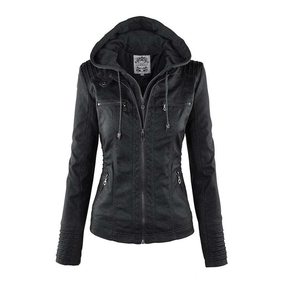 Giacca in ecopelle con cappuccio — Giacca impermeabile con zip