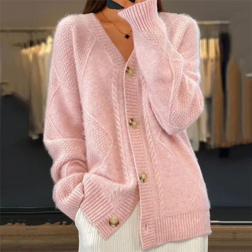 Cárdigan de cachemira con botones para mujer, elegante