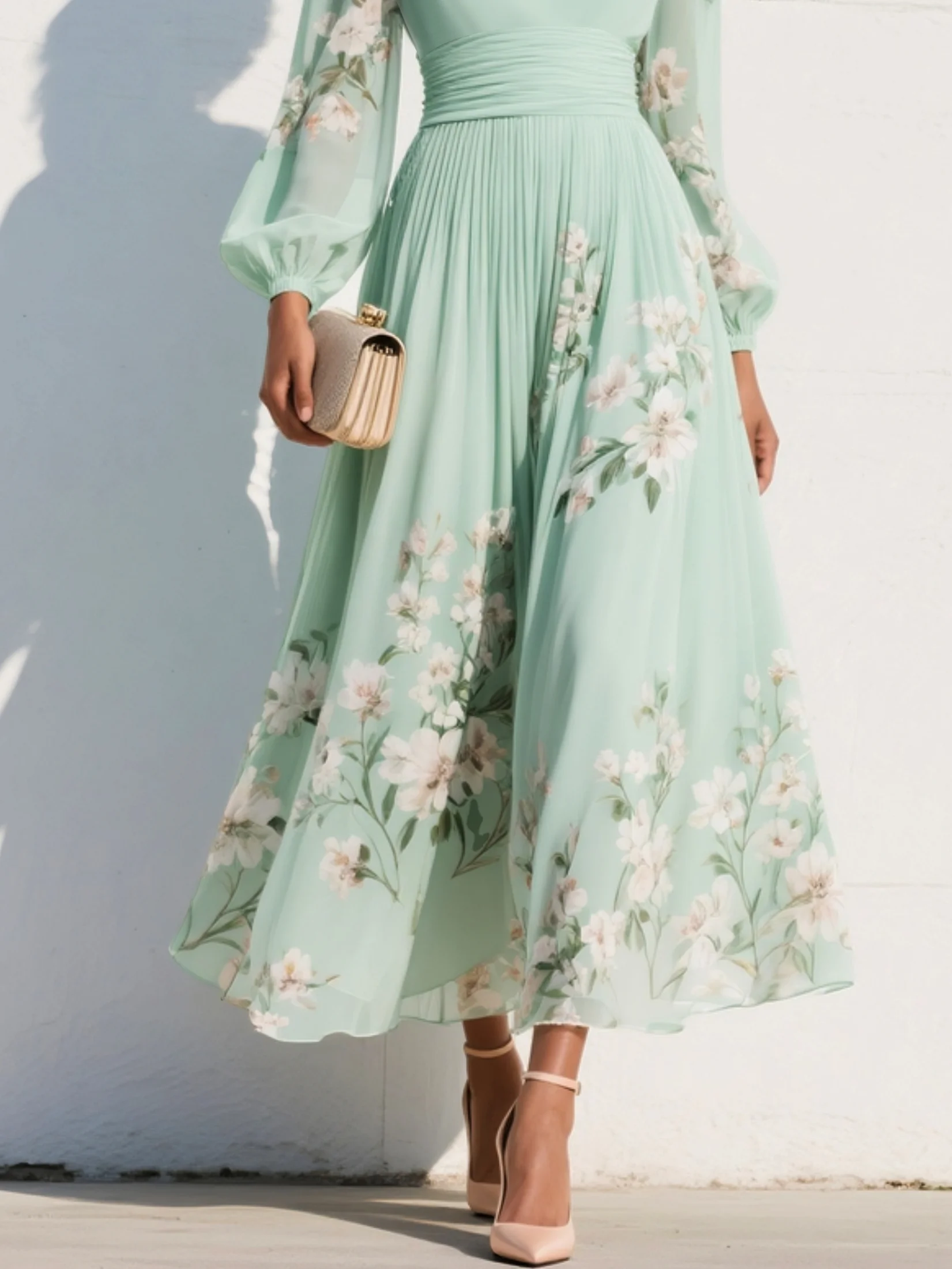 Vestido midi romántico para mujer, fluido