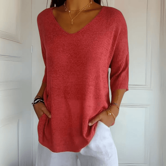 Jersey de cuello en pico holgado para mujer