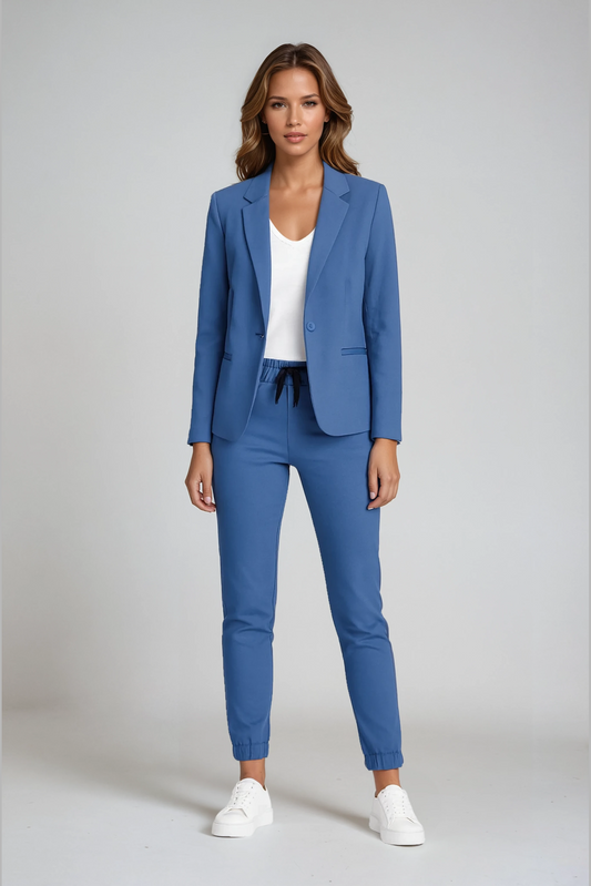 Completo di lino con blazer e pantaloni con coulisse — Tailleur due pezzi comodo