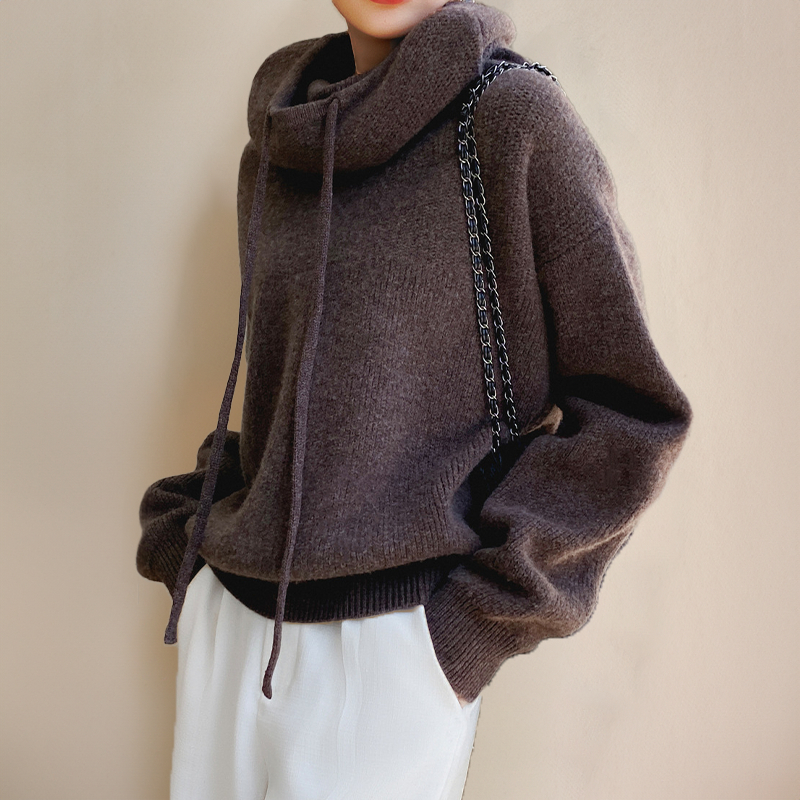 Felpa oversize con cappuccio e collo alto — Felpa morbida con coulisse