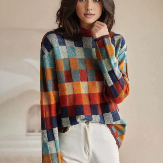 Jersey de cuello alto de diseño colorido para mujer