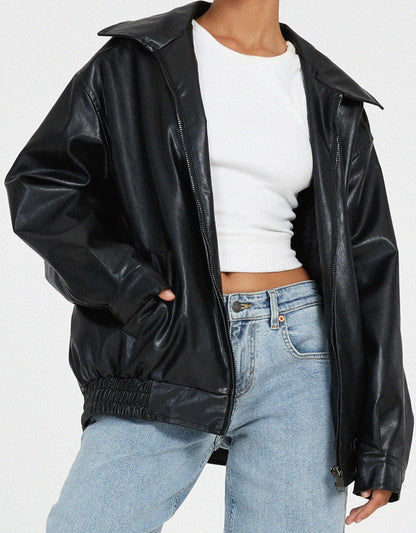 Giacca oversize in ecopelle — Giacca effetto pelle di stile moderno