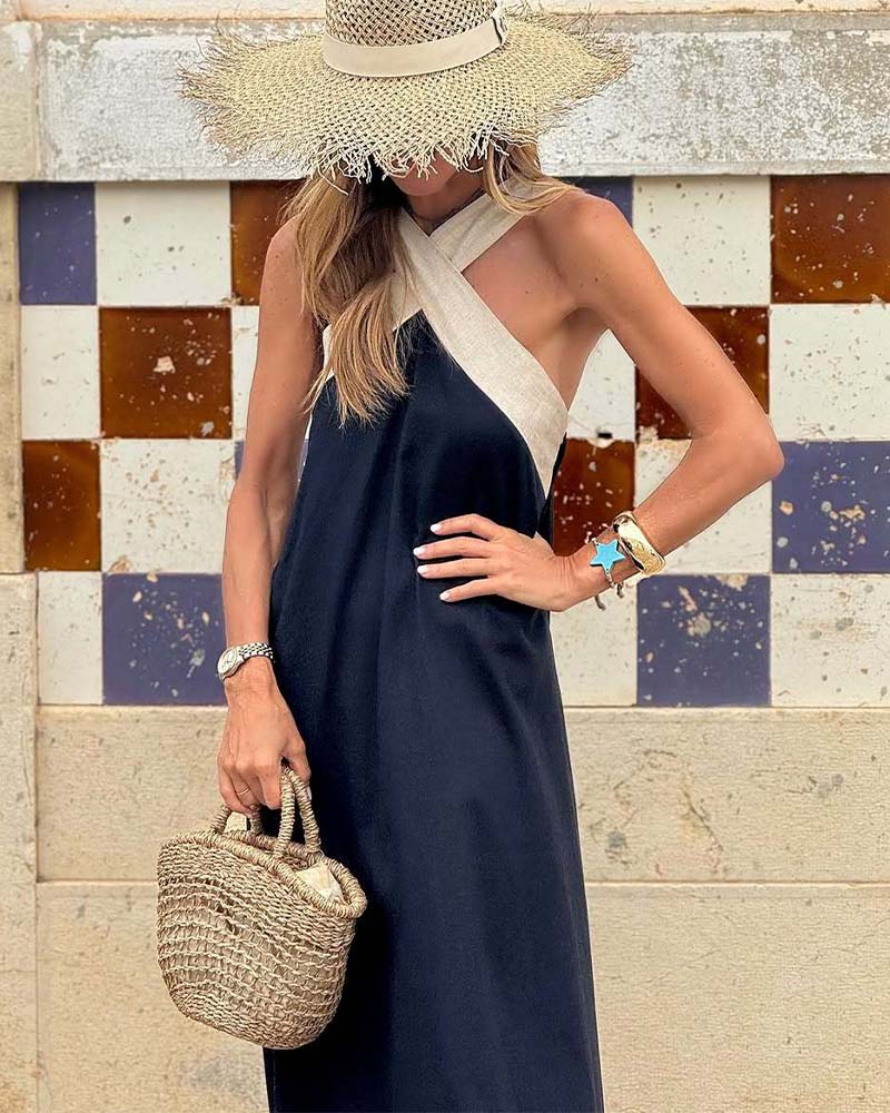 Vestido maxi cruzado transpirable para mujer, elegante