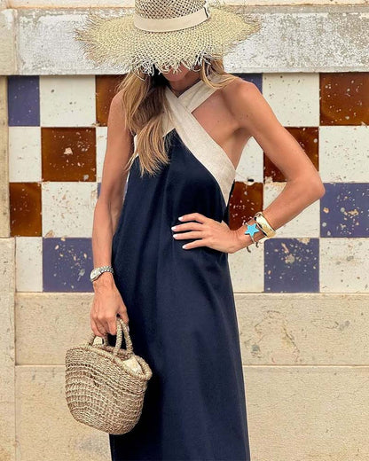 Vestido maxi cruzado transpirable para mujer, elegante