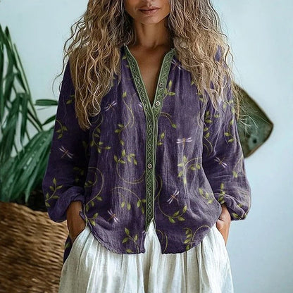 Blusa in viscosa con fantasia naturale — Blusa dalla vestibilità rilassata