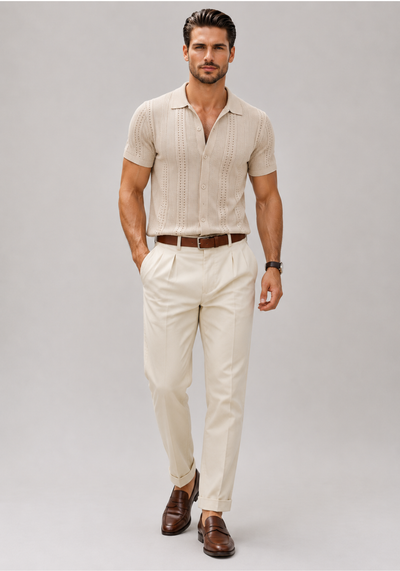 Camisa de Lino en Color Beige con Botones para un Estilo Refinado