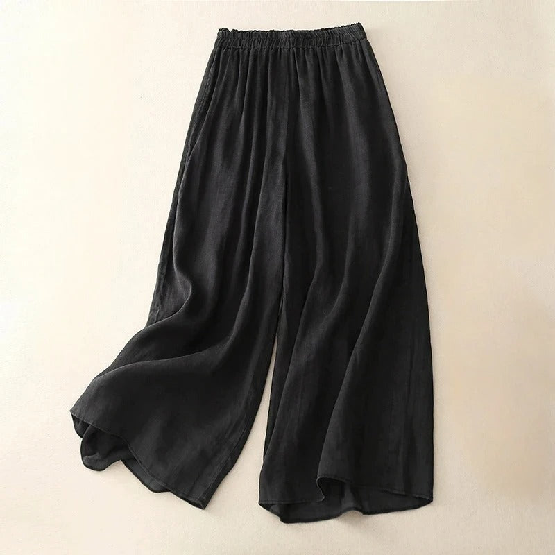 Pantaloni di lino a gamba dritta — Pantaloni fluidi ed eleganti