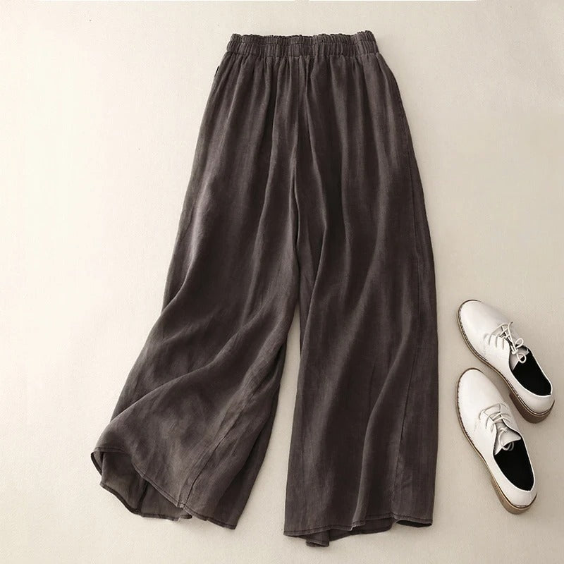 Pantaloni di lino a gamba dritta — Pantaloni fluidi ed eleganti