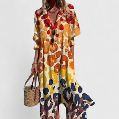 Abito lungo di lino stampato in stile boho — Abito bohémien elegante