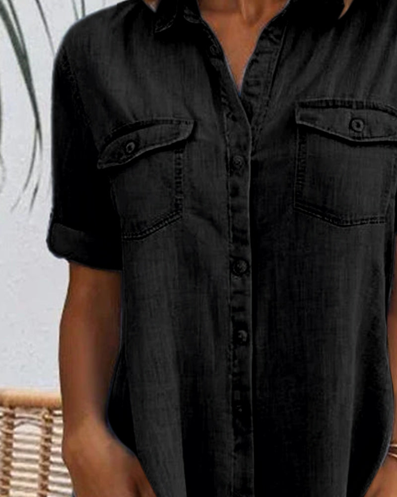 Abito camicia effetto denim leggero — Abito con bottoni e manica arrotolabile