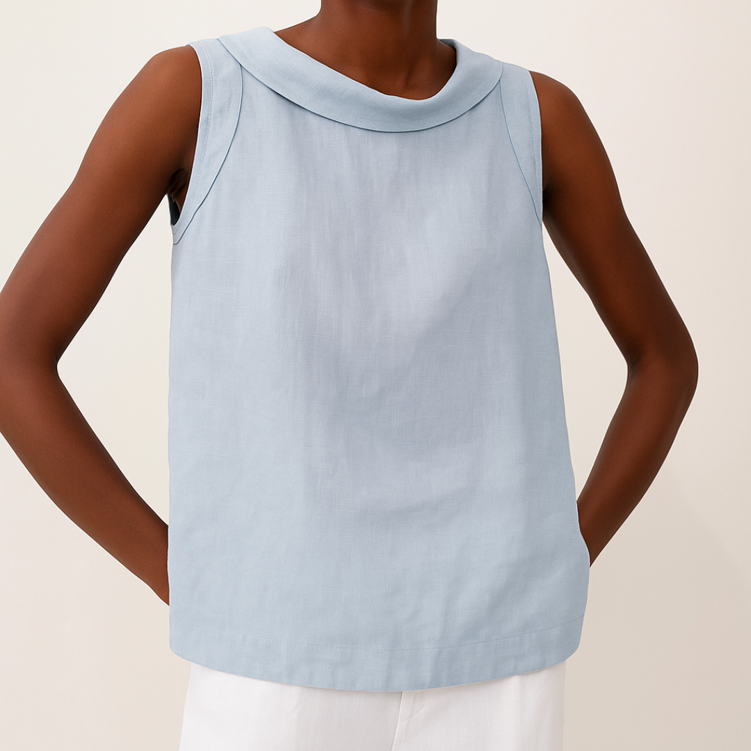Top senza maniche a collo alto — Maglia elegante in maglia fine