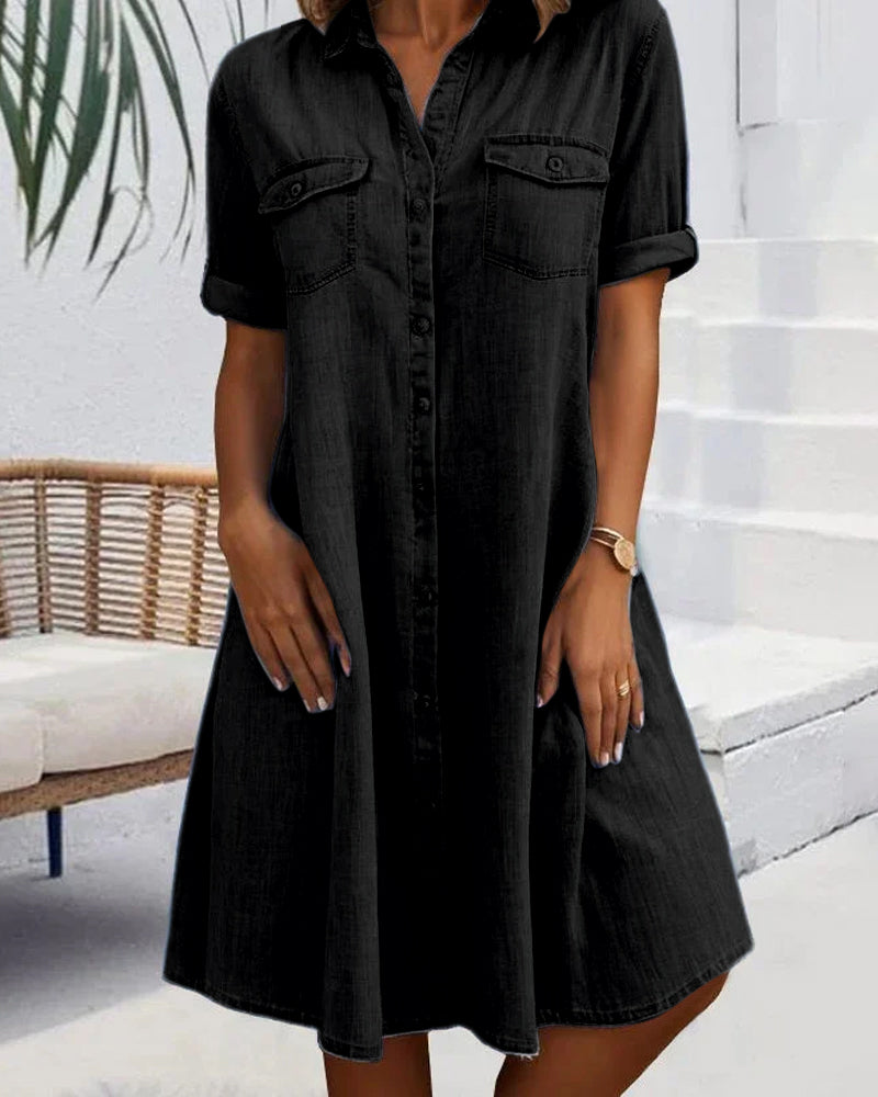 Abito camicia effetto denim leggero — Abito con bottoni e manica arrotolabile