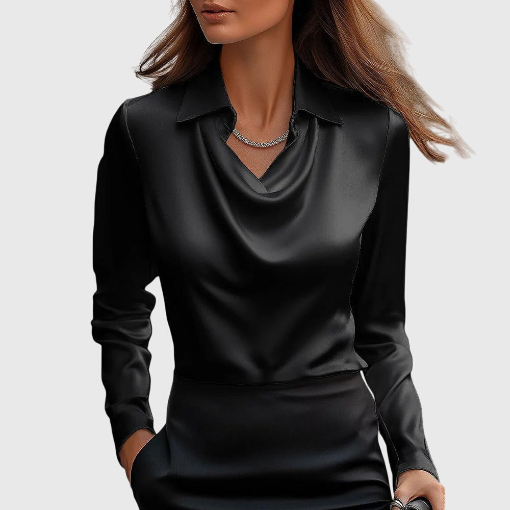 Blusa elegante con collo plissettato — Blusa fluida e versatile in raso