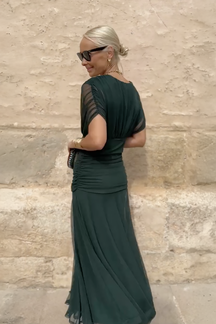 Vestido maxi para mujer, cintura plisada