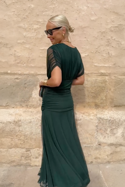 Vestido maxi para mujer, cintura plisada