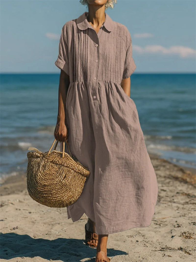 Vestido camisero midi para mujer, algodón