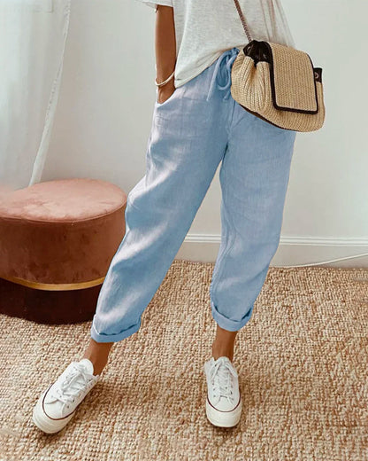 Pantaloni in lino dal taglio tapered — Pantaloni fluidi con vita elastica