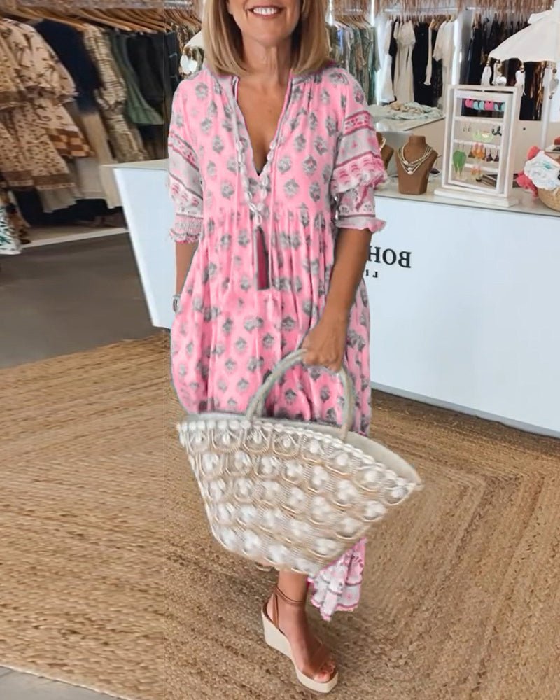 Vestido de cuello en pico para mujer, verano