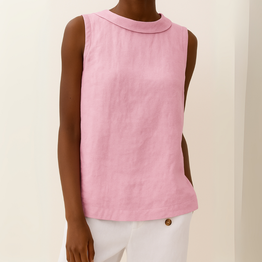 Top senza maniche a collo alto — Maglia elegante in maglia fine