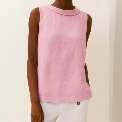 Top senza maniche a collo alto — Maglia elegante in maglia fine