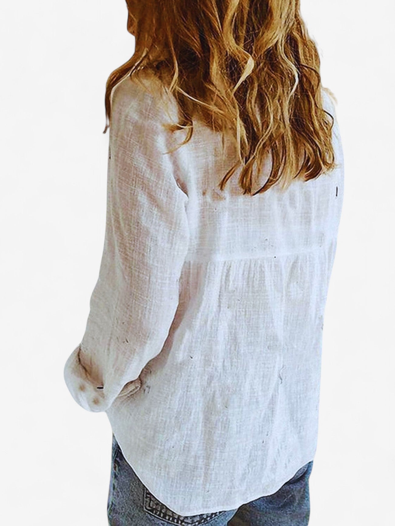 Blusa di lino con colletto e bottoni a manica lunga — Camicia fluida