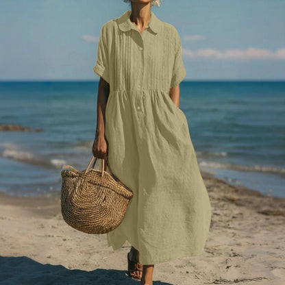 Vestido camisero para mujer, largo midi