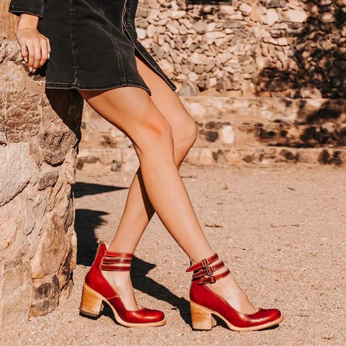 Botines de tacón ancho con tiras para mujer, eventos