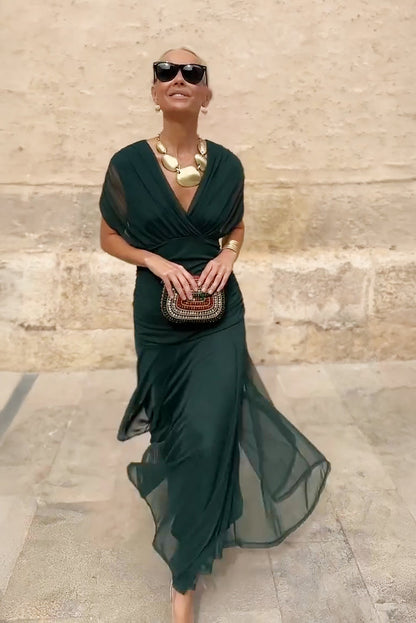 Vestido largo para mujer, cintura plisada