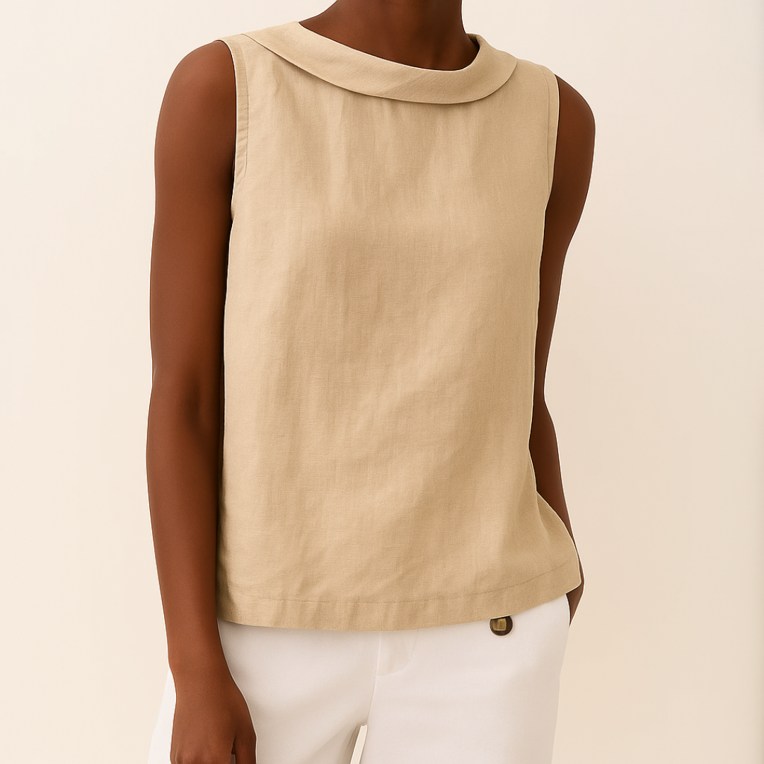 Top senza maniche a collo alto — Maglia elegante in maglia fine