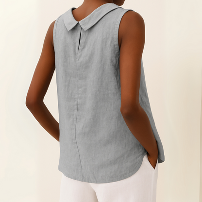 Top senza maniche a collo alto — Maglia elegante in maglia fine