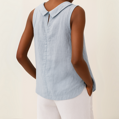 Top senza maniche a collo alto — Maglia elegante in maglia fine