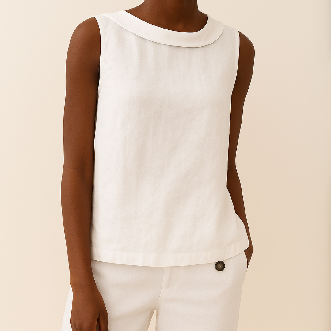 Top senza maniche a collo alto — Maglia elegante in maglia fine