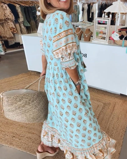 Vestido de cuello en pico para mujer, fluido