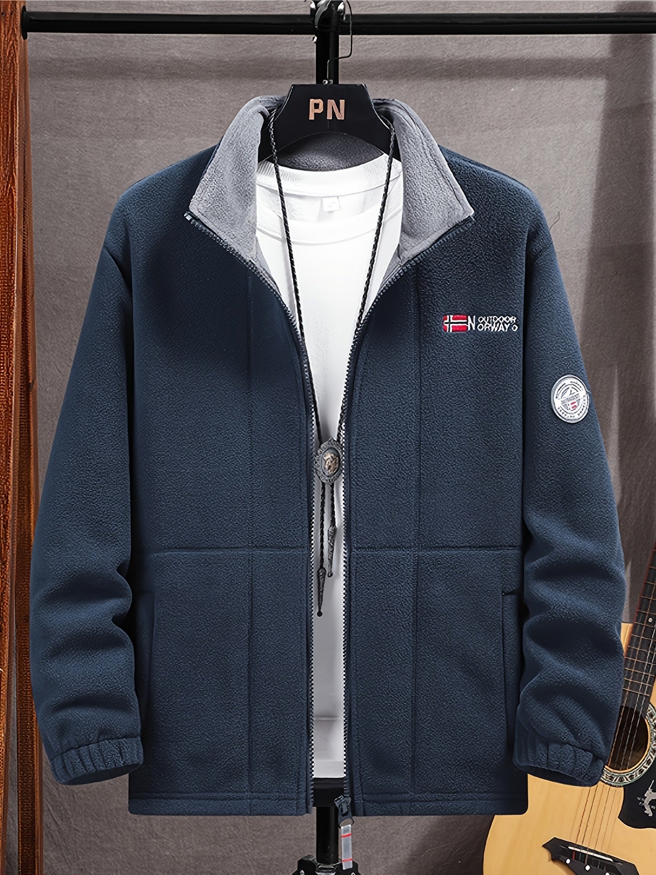 Chaqueta polar para hombre, cuello protector