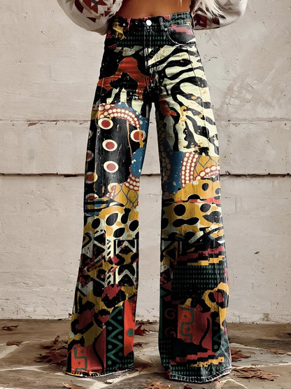 Jeans a gamba larga e vita alta con stampa floreale — Jeans a zampa