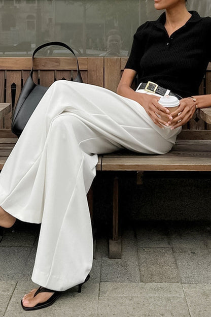 Pantaloni di lino a gamba larga e vita alta — Pantaloni eleganti da vestire
