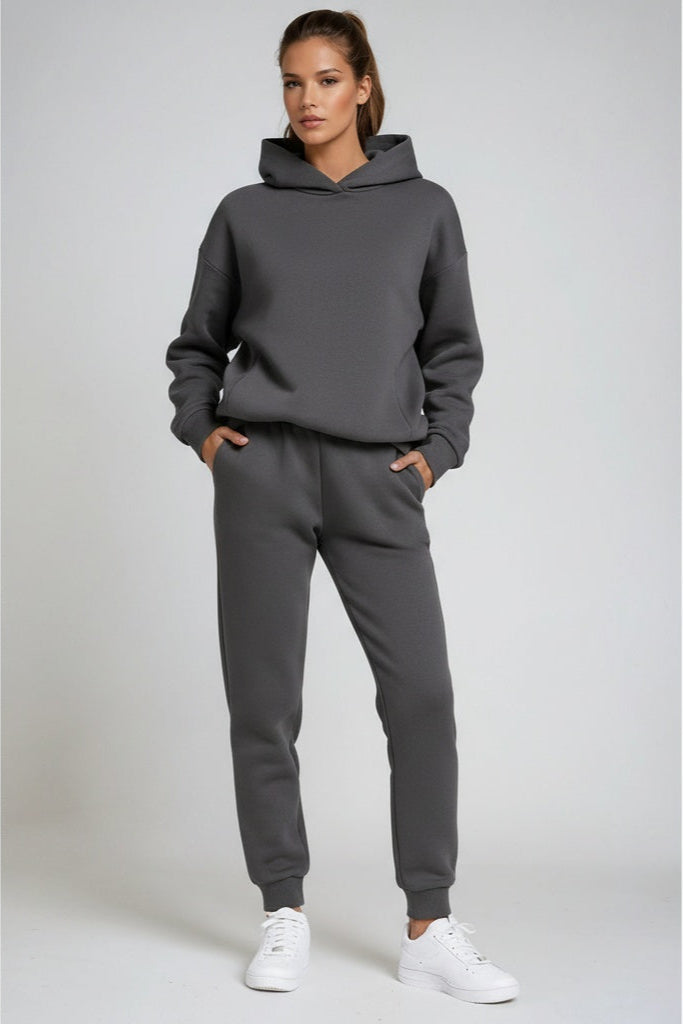 Completo felpa con cappuccio e joggers in cotone — Set comodo da relax