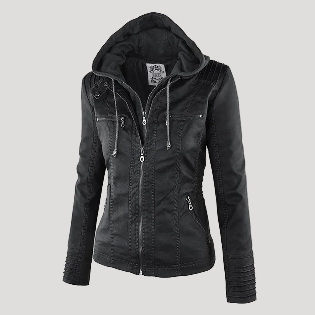 Giacca in ecopelle con cappuccio — Giacca impermeabile con zip