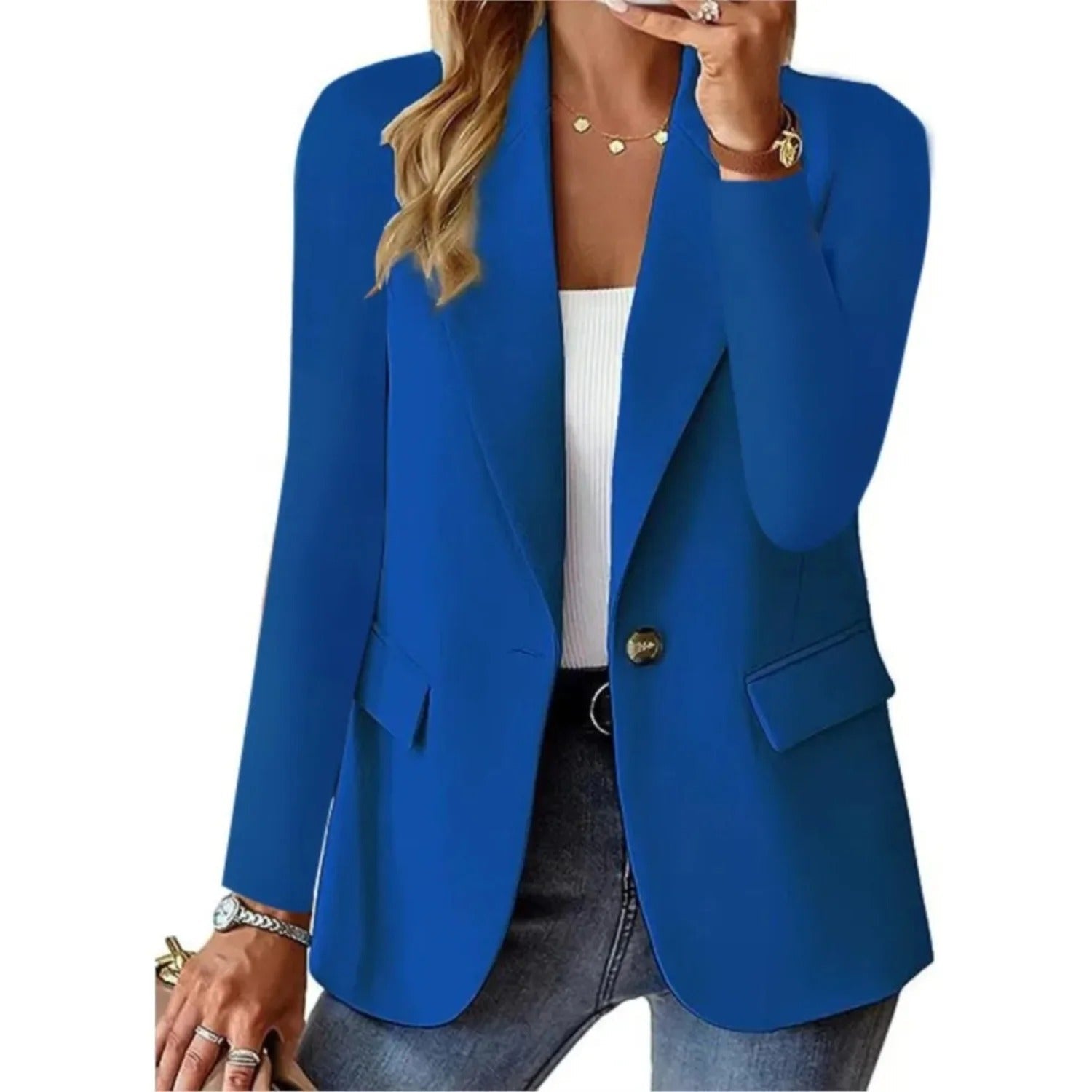 Blazer di lino a fronte aperto, taglio rilassato — Giacca elegante e versatile