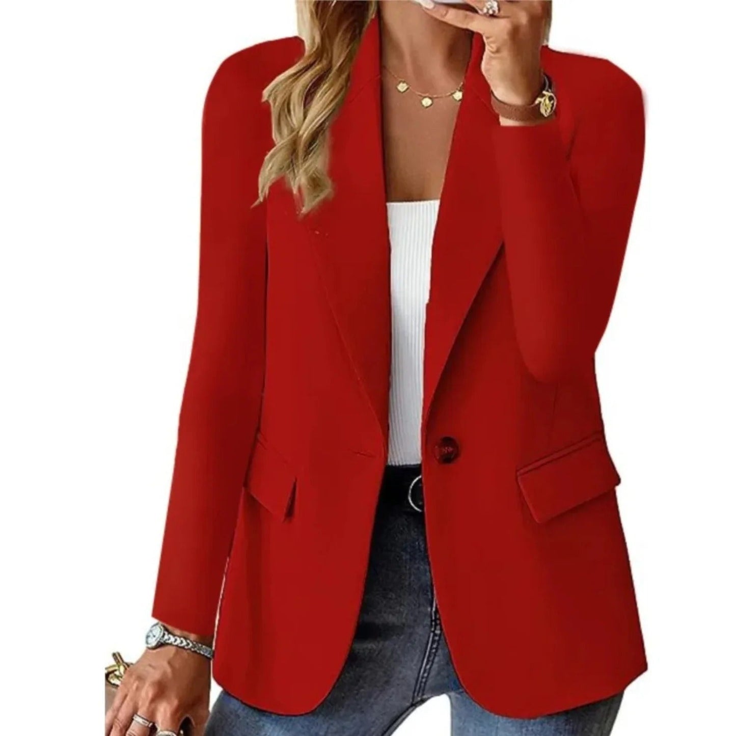 Blazer di lino a fronte aperto, taglio rilassato — Giacca elegante e versatile