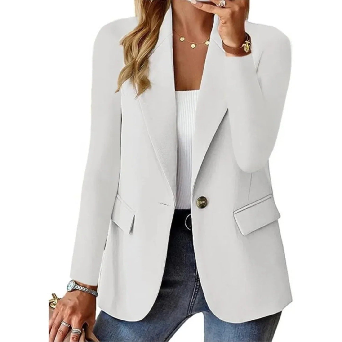 Blazer di lino a fronte aperto, taglio rilassato — Giacca elegante e versatile