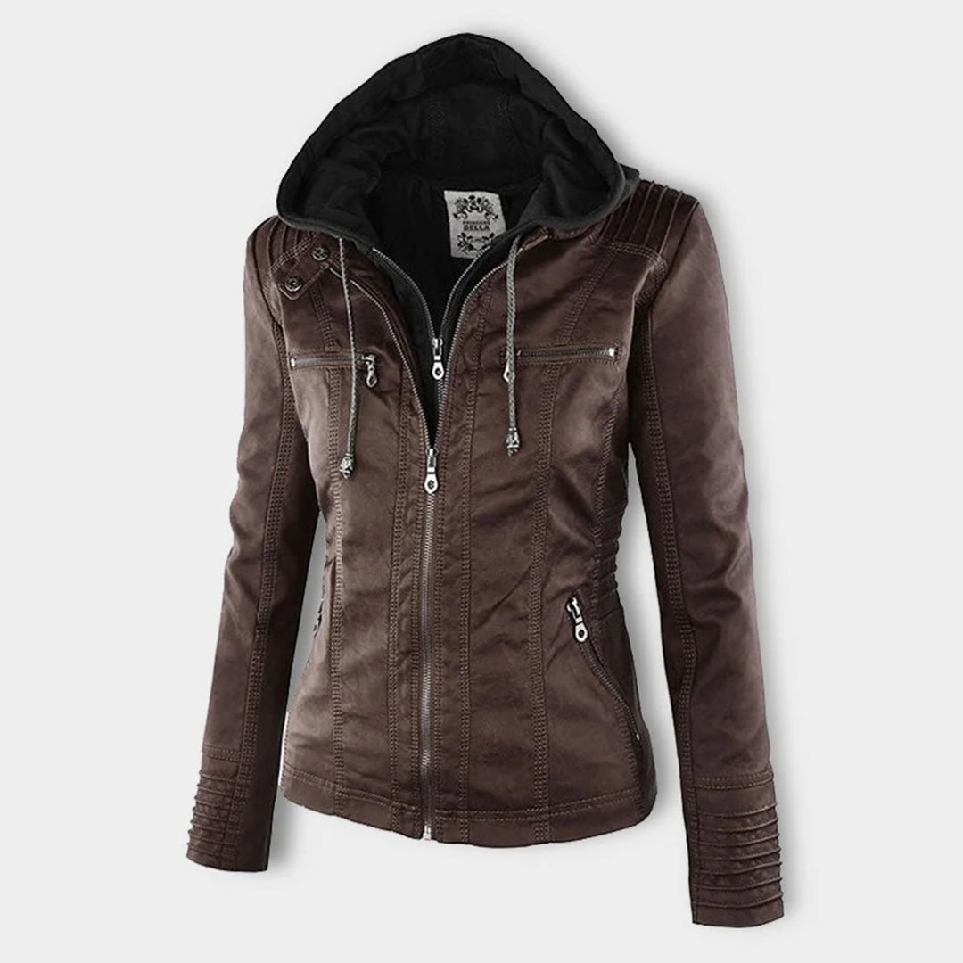 Giacca in ecopelle con cappuccio — Giacca impermeabile con zip