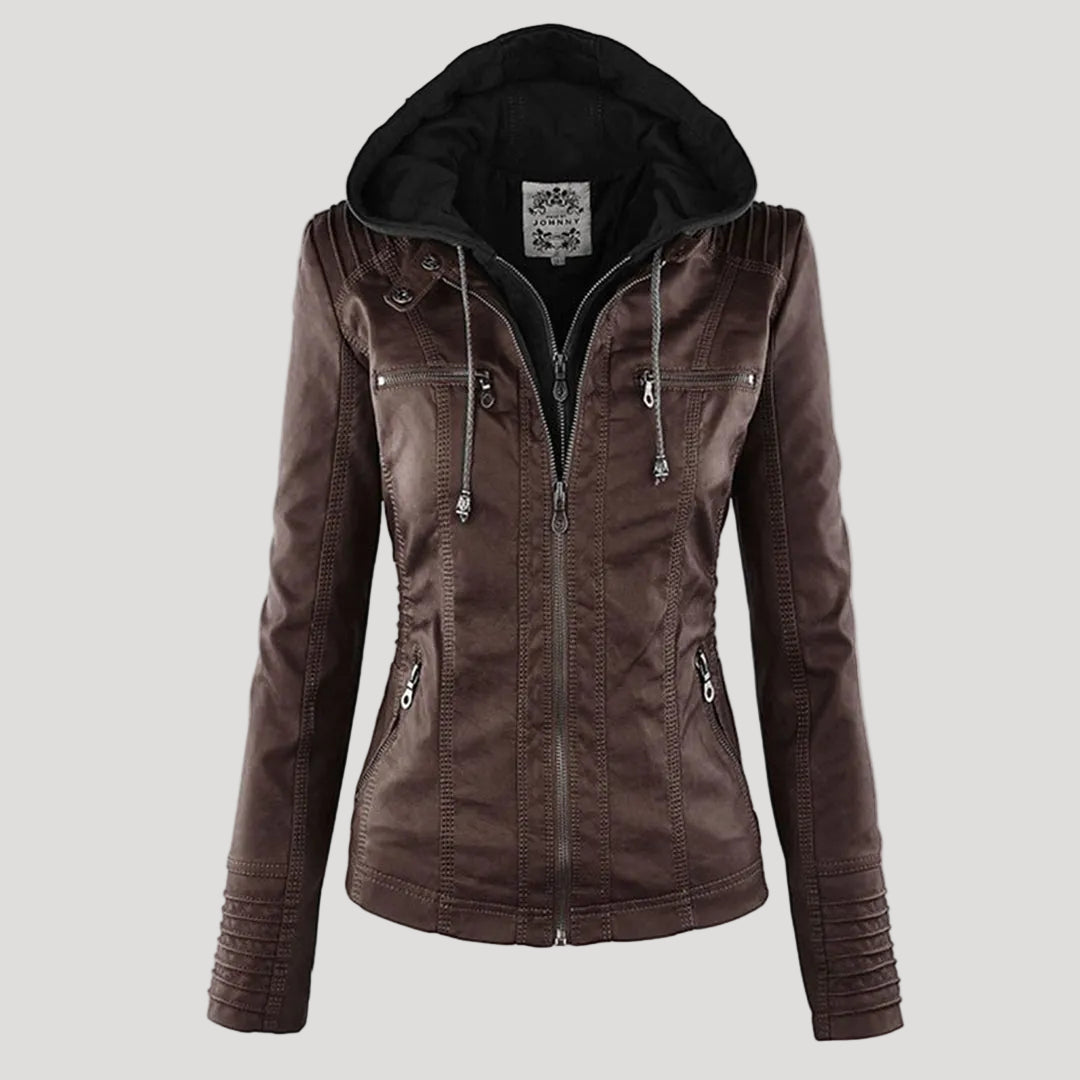 Giacca in ecopelle con cappuccio — Giacca impermeabile con zip
