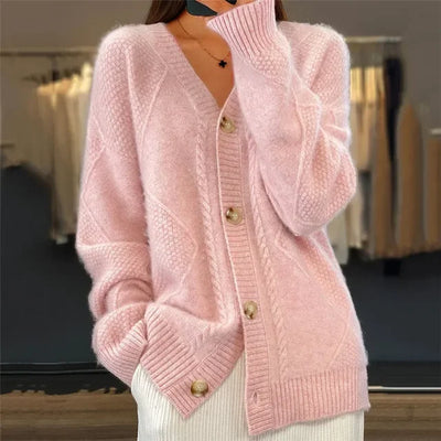 Cárdigan de cachemira con botones — Chaqueta de punto suave de manga larga
