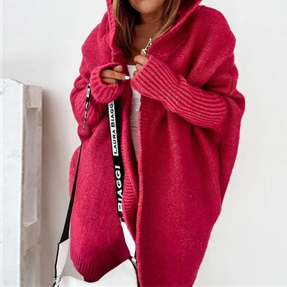 Cardigan in maglia con cappuccio, taglio oversize — Giacca in maglia calda